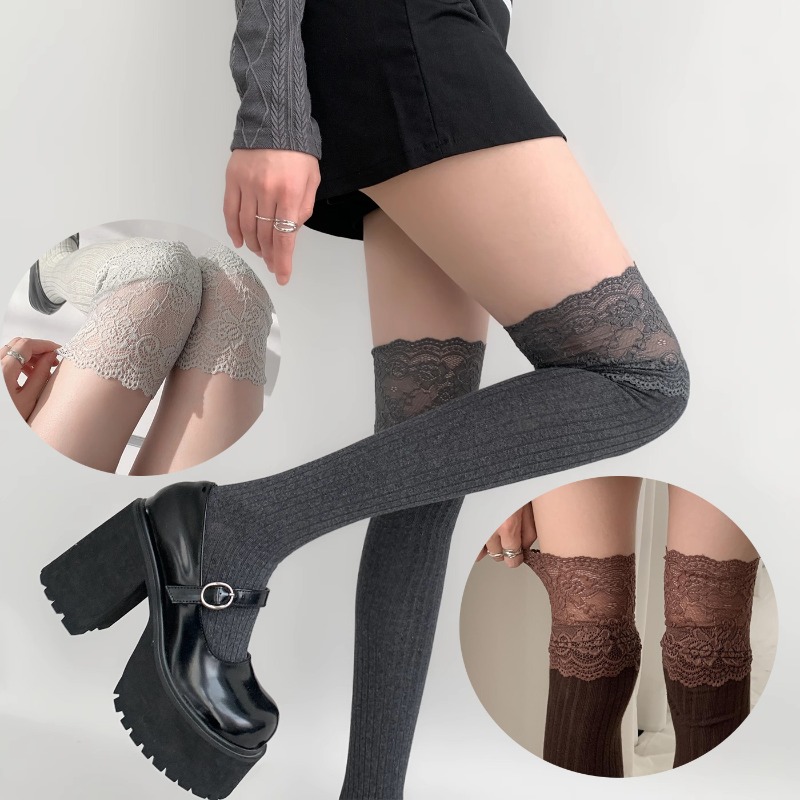 Boot Sock Slouchy - Soft Cotton Thigh High Socks, Lace
