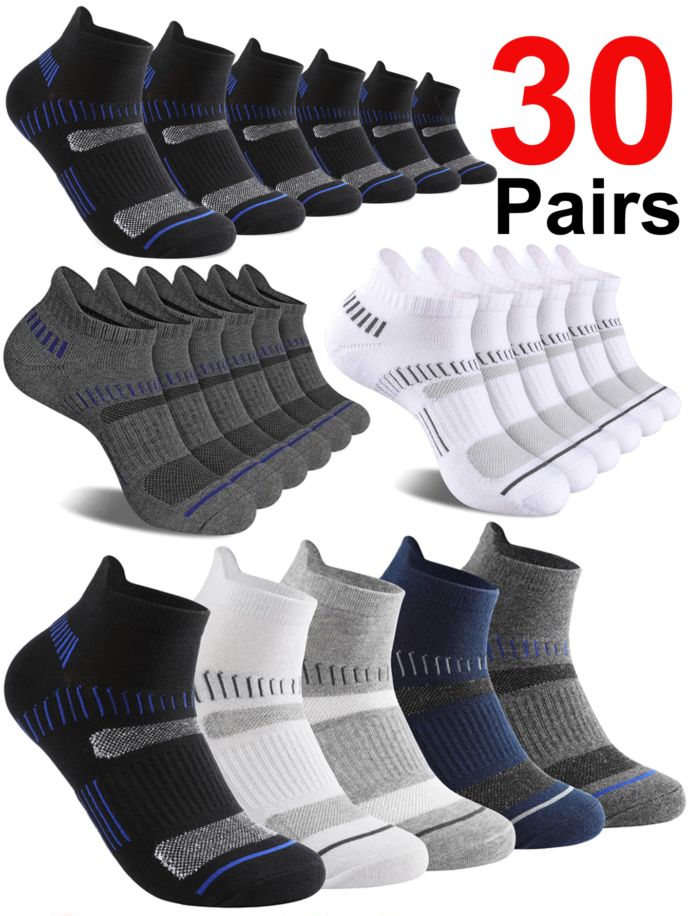 Ankle Sock Low Cut - 30 Pairs Ankle Socks Men Athletic