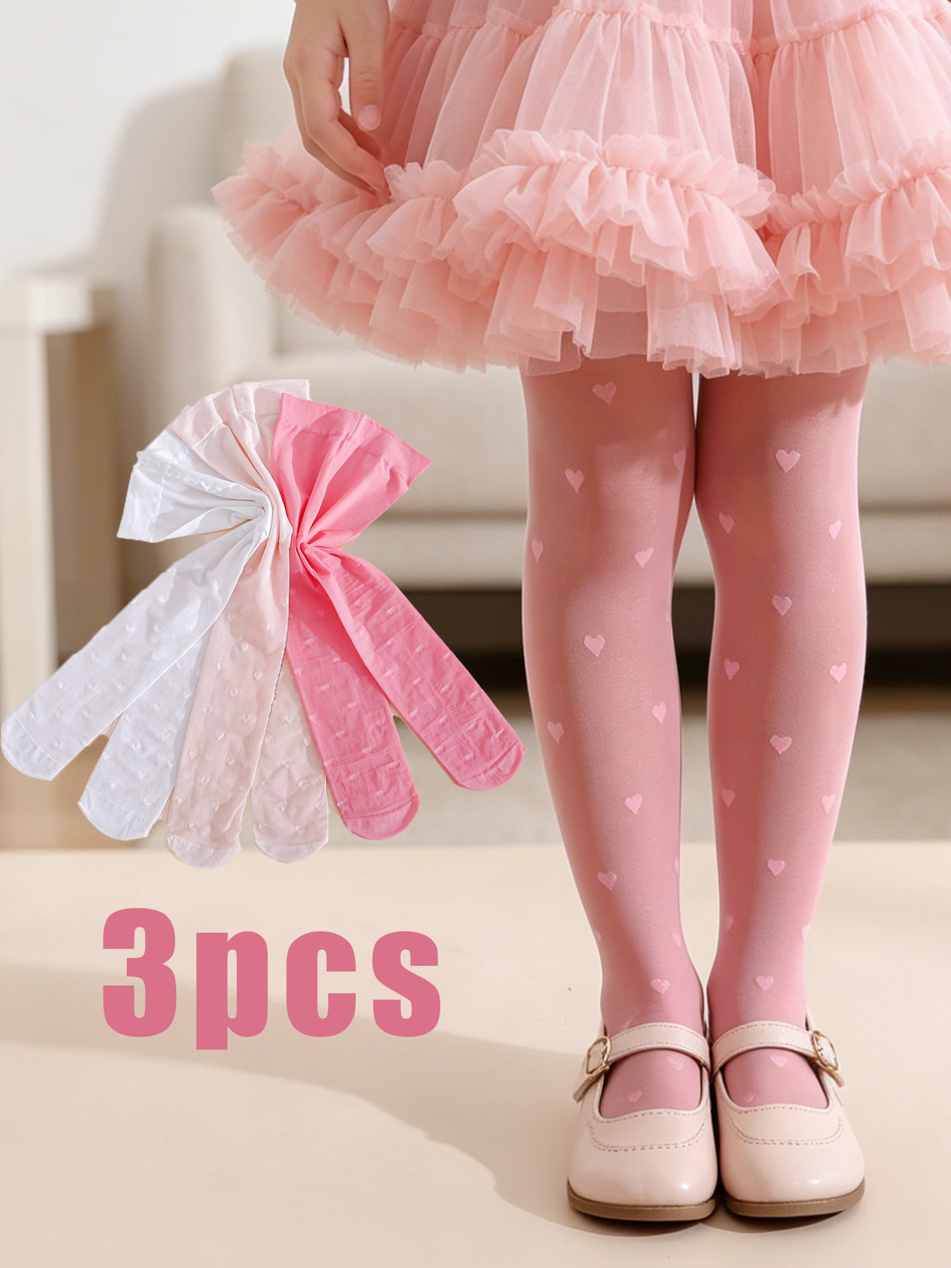 3Pcs Girls Heart Print Tights  - đánh giá và giá Tights Pantyhose Sheer