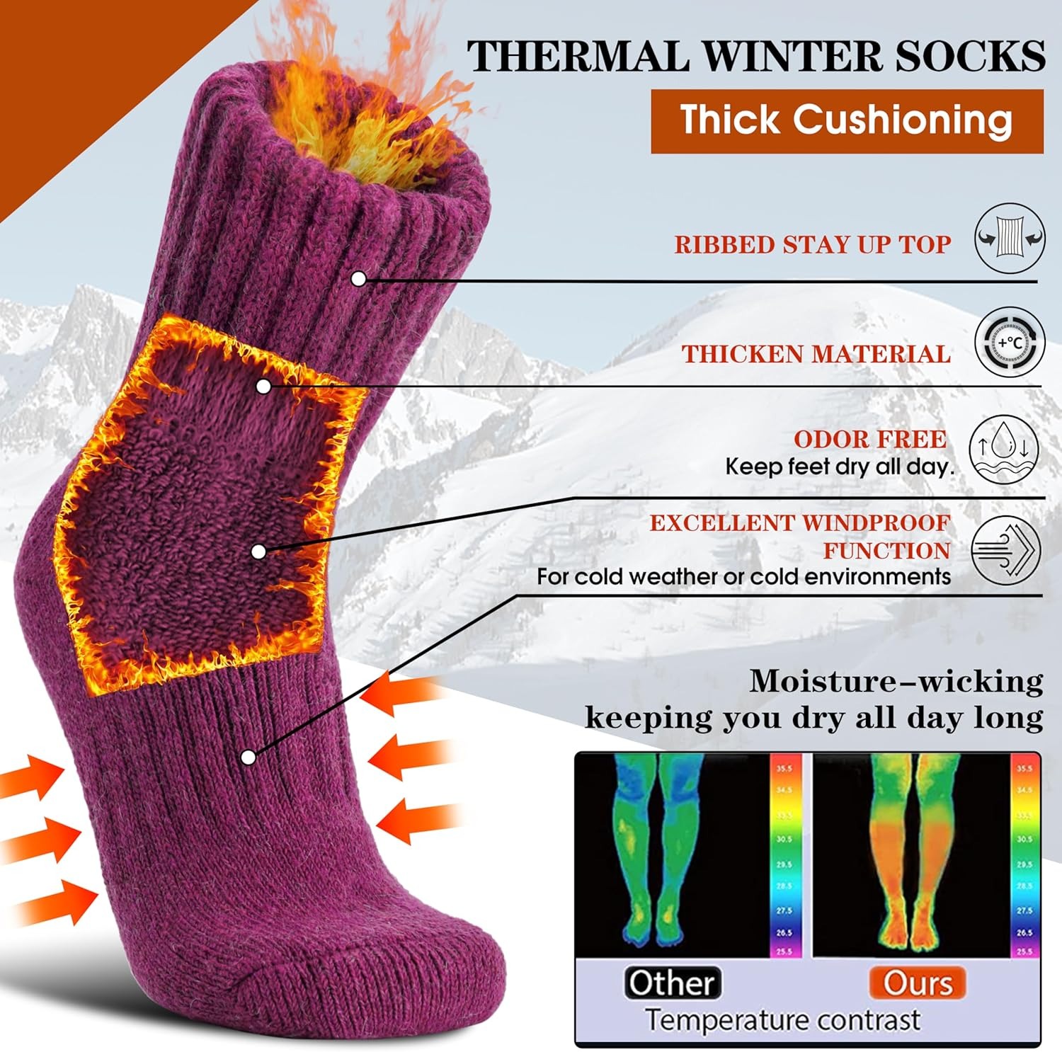 Wool Boot Socks Thermal Winter - đánh giá và giá Wool Hiking Sock
