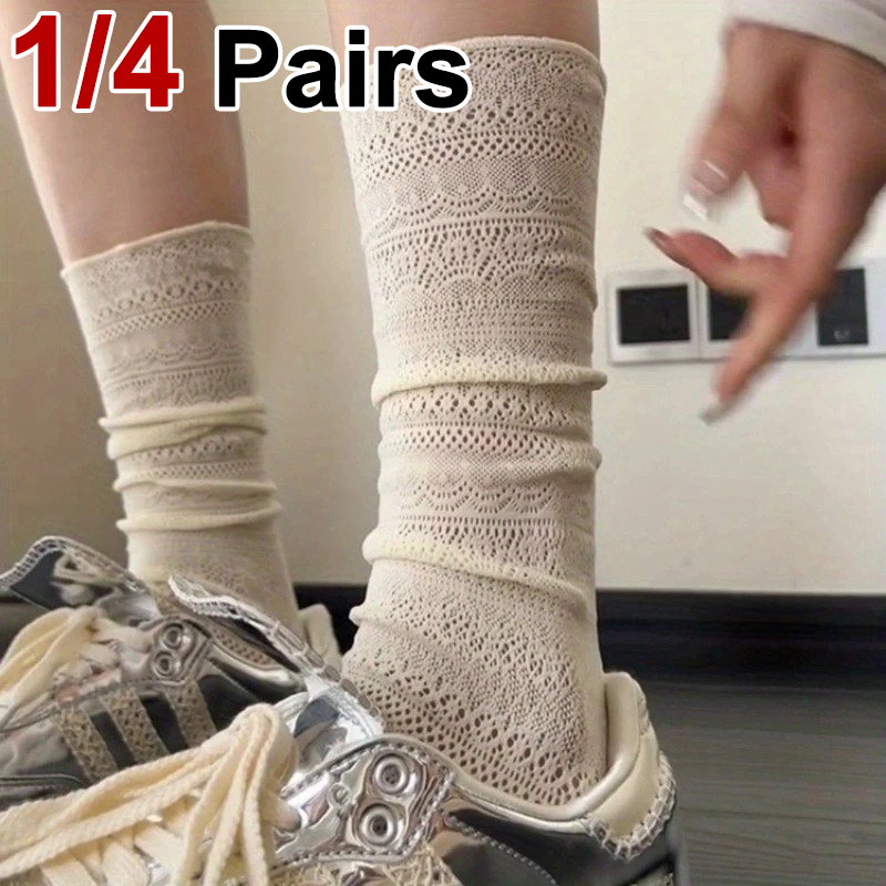 1/4 Pairs Women Lace Trimmed K - đánh giá và giá Knee High Sock Women