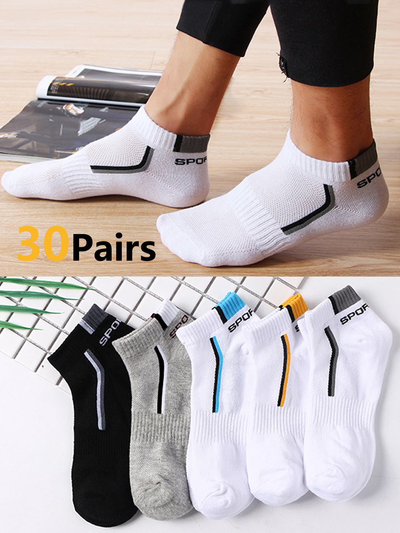 30Pairs Men's Mesh Breathable  - đánh giá và giá Ankle Sock Low Cut